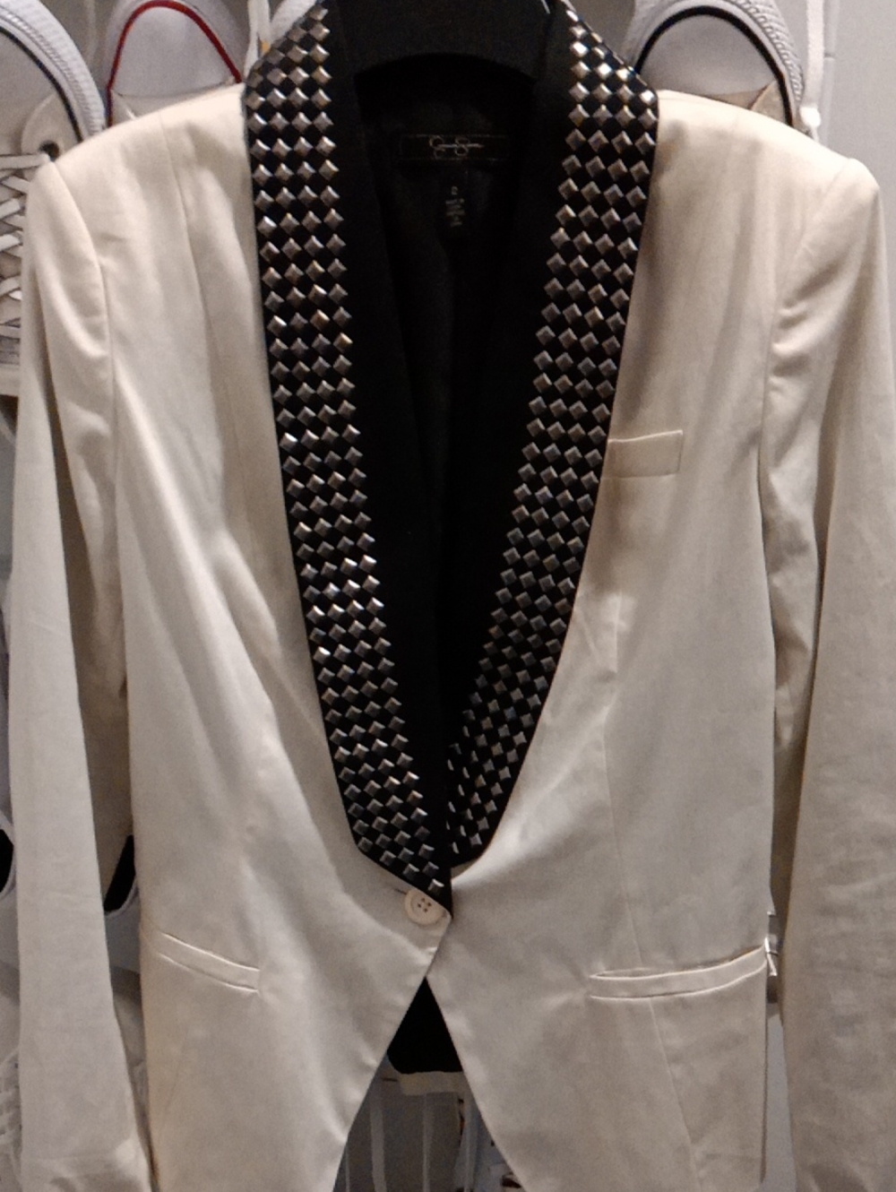 NEW Jessica Simpson Cream Blazer with Black Studded Shawl Collar